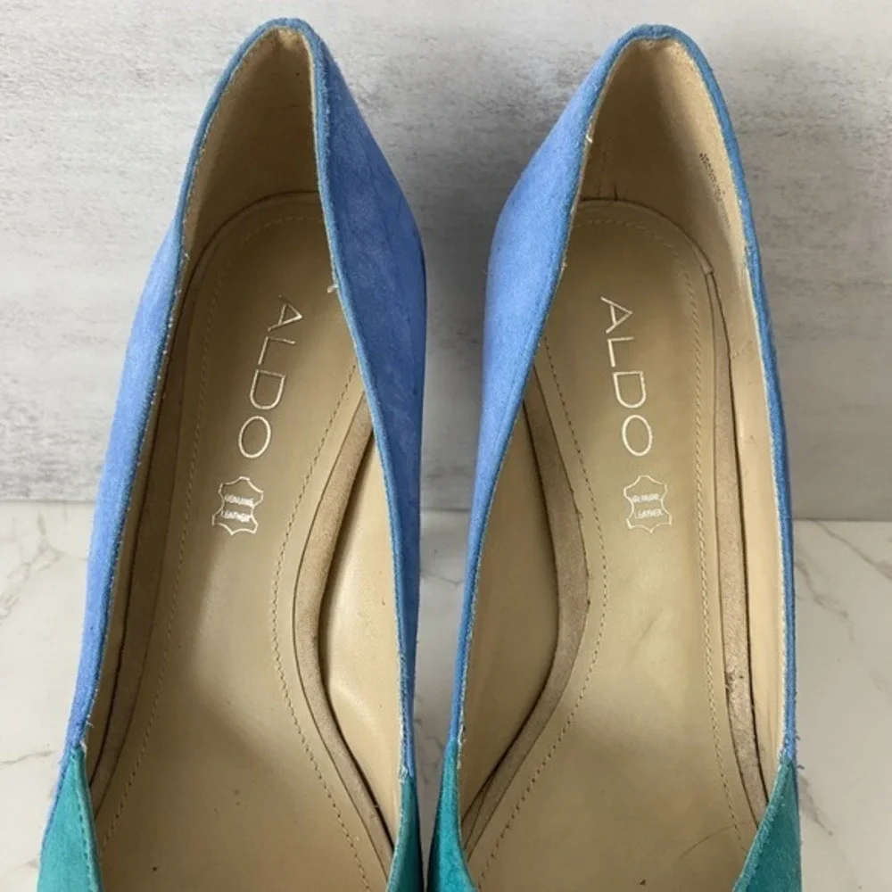 ALDO Platform Pumps Sz 38 (7.5) Blue Suede High Heel Party Special Occasion Date